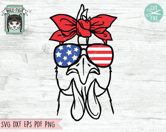 4th of July Chicken SVG, Fourth of July Chicken SVG, American Flag SVG, Chicken Sunglasses SVG, Chicken Bandana SVG, Chicken Cut File, July 4th Animals SVG SVG Wild Pilot 