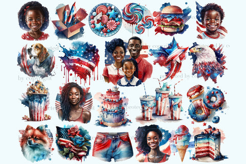 4th of July Clipart Set | American Black Woman Illustration SVG GlamArtZhanna 