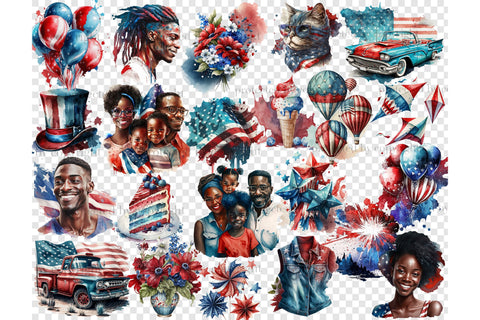 4th of July Clipart Set | American Black Woman Illustration SVG GlamArtZhanna 