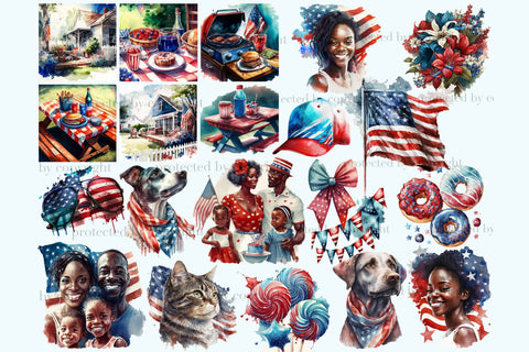 4th of July Clipart Set | American Black Woman Illustration SVG GlamArtZhanna 