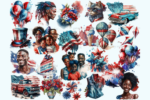 4th of July Clipart Set | American Black Woman Illustration SVG GlamArtZhanna 