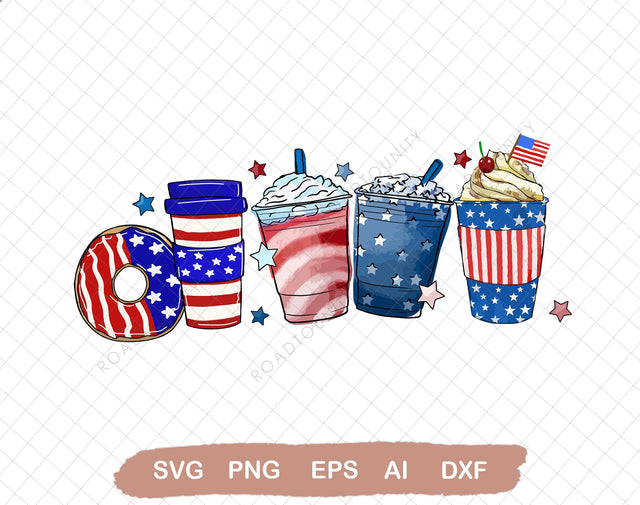 4th of July Coffee Independence svg, USA coffee latte patriotic digital, Sublimation design hand drawn Printable Graphic Clipart SVG DiamondDesign 