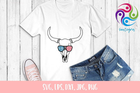 4th Of July Cow Skull With Sunglasses USA America SVG Sintegra 