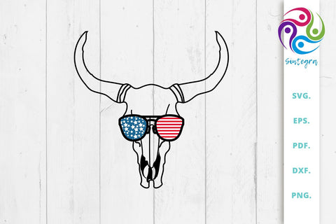 4th Of July Cow Skull With Sunglasses USA America SVG Sintegra 
