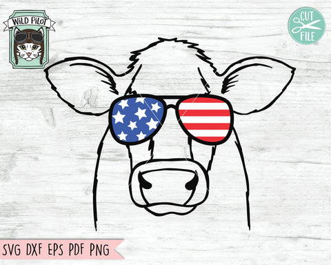 4th of July Cow SVG File, Fourth of July Cow SVG, American Flag SVG, Cow Sunglasses SVG July 4th Cut File, America SVG, USA SVG, July 4th Animals SVG, Funny Cow SVG SVG Wild Pilot 