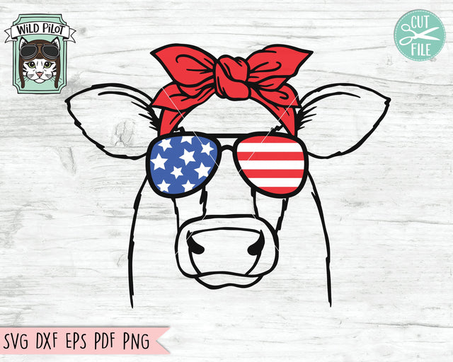 4th of July Cow SVG,Fourth of July Cow SVG, American Flag, Cow Sunglasses SVG, Cow Bandana SVG, USA Cut File, July 4th Animals SVG, Funny Cow SVG SVG Wild Pilot 