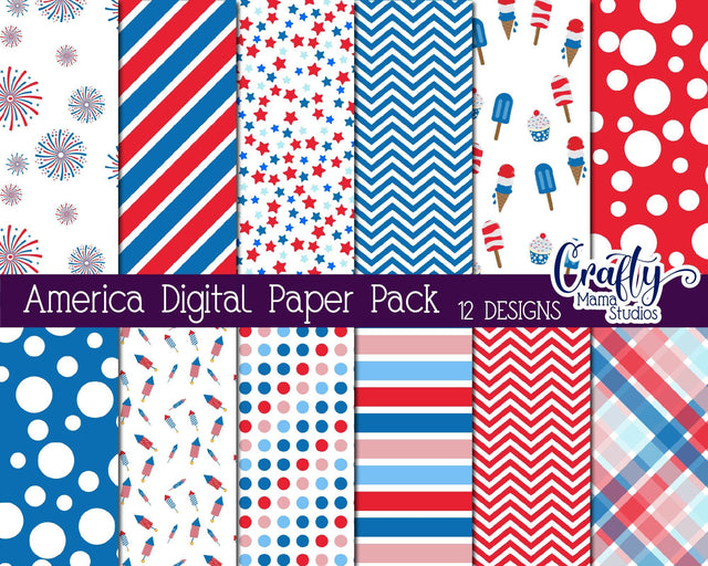 4th of July Digital Paper - July Fourth - America Memorial Day Backgrounds Patterns - Independence Day - Patriot SVG Crafty Mama Studios 
