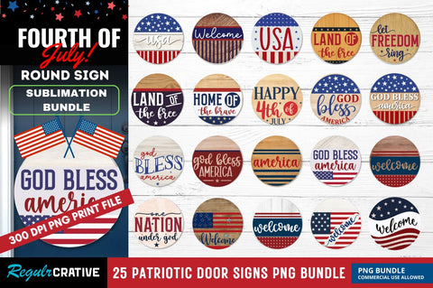 4th of July Door Round Signs PNG Bundle Sublimation Regulrcrative 