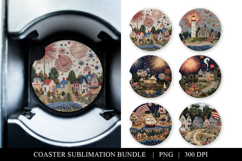 4th of July Embroidered Car Coaster Sublimation Bundle Sublimation BijouBay 