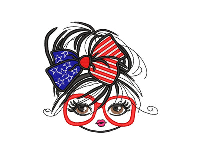 4th of July embroidery design, Girl with a bow embroidery file, 3 sizes Embroidery/Applique DESIGNS Nino Nadaraia 