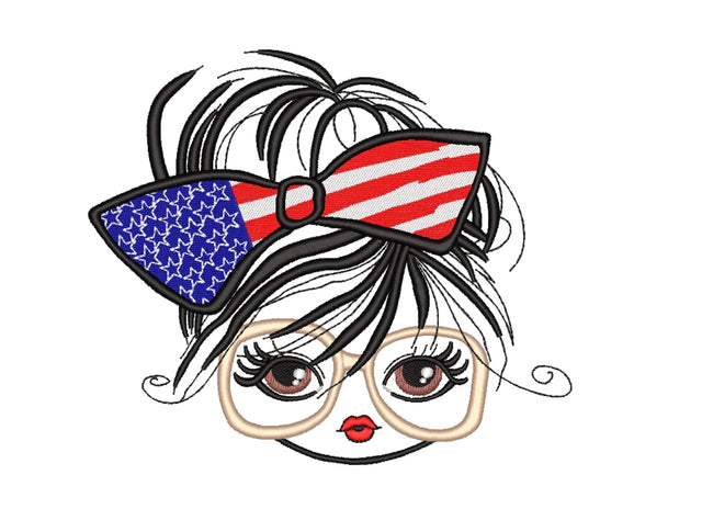 4th of July embroidery design, Girl with a bow embroidery file, 3 sizes Embroidery/Applique DESIGNS Nino Nadaraia 