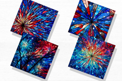 4th of July Fireworks Stained Glass Clipart Bundle Sublimation Regulrcrative 