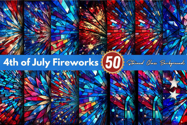 4th of July Fireworks Stained Glass Clipart Bundle Sublimation Regulrcrative 
