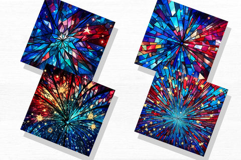 4th of July Fireworks Stained Glass Clipart Bundle Sublimation Regulrcrative 