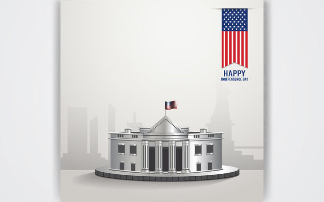 4th of July flat design white house front view and flag SVG naemmiah021 