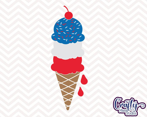 4th of July - Fourth of July - Ice Cream Cone - Independence Day SVG Crafty Mama Studios 