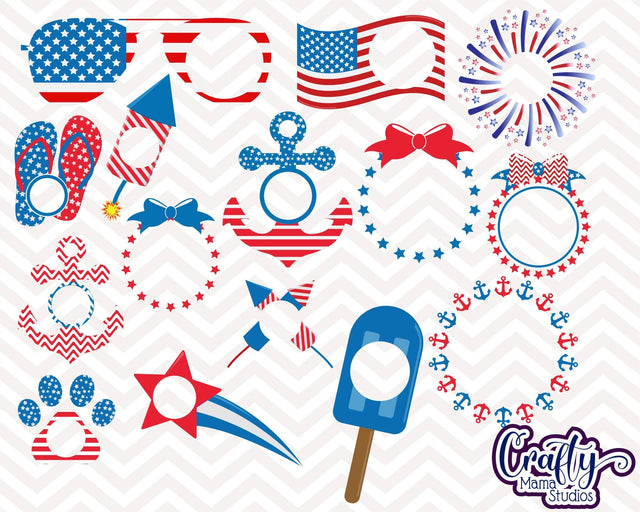 4th of July - Fourth of July - Monogram Bundle - Independence Day Fireworks - America - USA Flag - Red White Blue SVG Crafty Mama Studios 