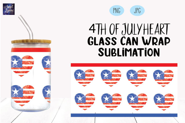 4th of July Glass Can Wrap | Heart Glass Can Wrap Sublimation Angel Lynne Designs 