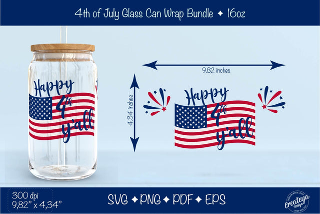 4th of July Glass Can wrap. Patriotic Beer Can Glass Wrap 16 oz. for Libbey Can Glass, American Flag Libbey Wrap SVG SVG Createya Design 