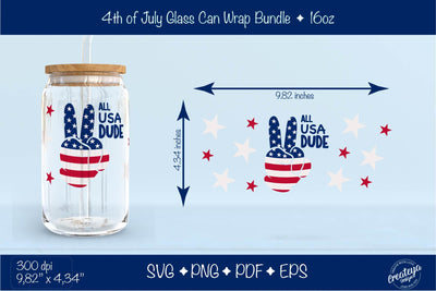 4th of July Glass Can wrap. Patriotic Beer Can Glass Wrap 16 oz. for Libbey Can Glass, Peace Sign USA Libbey Wrap SVG SVG Createya Design 