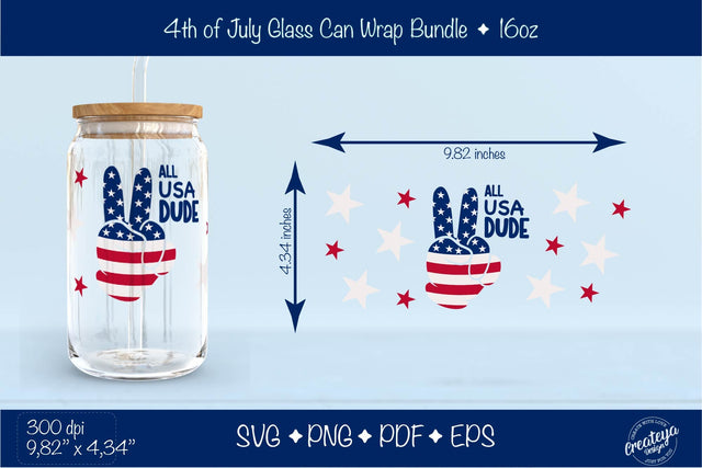 4th of July Glass Can wrap. Patriotic Beer Can Glass Wrap 16 oz. for Libbey Can Glass, Peace Sign USA Libbey Wrap SVG SVG Createya Design 
