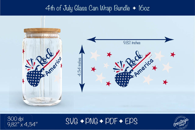 4th of July Glass Can wrap. Patriotic Beer Can Glass Wrap 16 oz. for Libbey Can Glass, Rock America Libbey Wrap SVG SVG Createya Design 