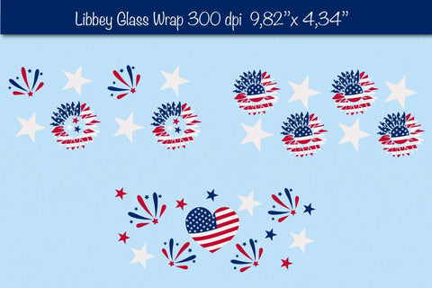 4th of July Glass Can wrap SVG. Patriotic Beer Glass Can Wrap 16 oz. for Libbey Can Glass SVG. American sunflower SVG Createya Design 