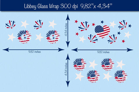 4th of July Glass Can wrap SVG. Patriotic Beer Glass Can Wrap 16 oz. for Libbey Can Glass SVG. American sunflower SVG Createya Design 