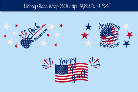 4th of July Glass Can wrap SVG. Patriotic Glass Can, Beer Can Glass Wrap 16 oz. for Libbey Can Glass SVG SVG Createya Design 