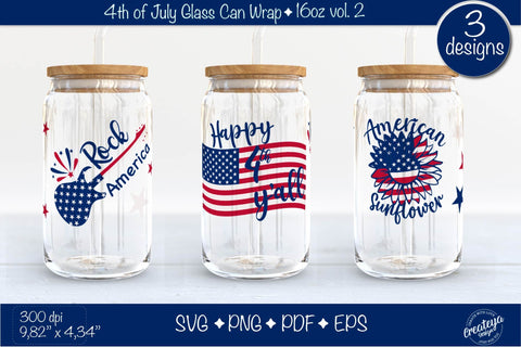 4th of July Glass Can wrap SVG. Patriotic Glass Can, Beer Can Glass Wrap 16 oz. for Libbey Can Glass SVG SVG Createya Design 