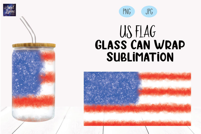 4th of July Glass Can Wrap | US Flag Glass Can Wrap Sublimation Angel Lynne Designs 