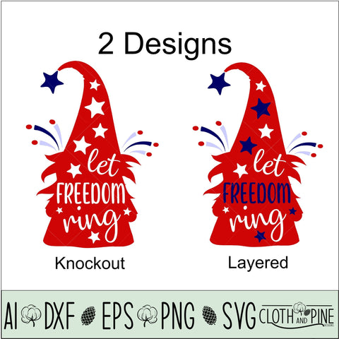 4th of July Gnome - 2 Designs SVG Cloth and Pine Designs 