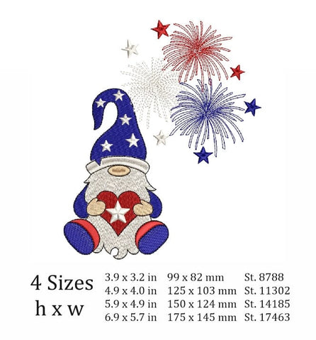 4th of July Gnome Patriotic embroidery design. Embroidery/Applique DESIGNS ArtEMByNatalia 
