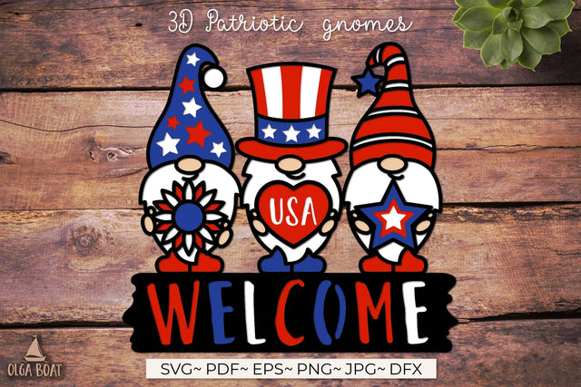 4th of july gnomes | Welcome patriotic sign svg SVG Olga Boat Design 