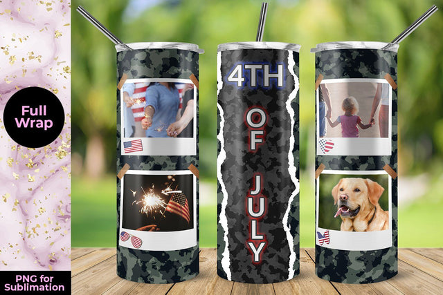 4th of July Gree Camouflage Skinny Tumbler Design 20 Oz Sublimation Sublimatiz Designs 