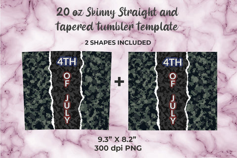 4th of July Green Camouflage 20oz Skinny Tumbler Wrap Template Sublimation Sublimatiz Designs 