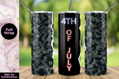 4th of July Green Camouflage 20oz Skinny Tumbler Wrap Template Sublimation Sublimatiz Designs 