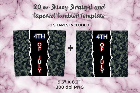 4th of July Green Camouflage 20oz Skinny Tumbler Wrap Template Sublimation Sublimatiz Designs 