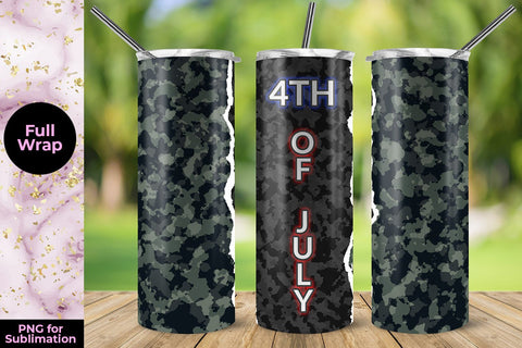 4th of July Green Camouflage 20oz Skinny Tumbler Wrap Template Sublimation Sublimatiz Designs 