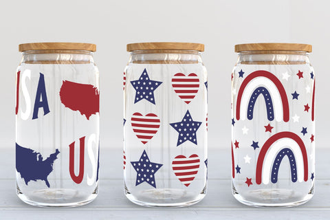 4th of July Libbey Glass Wraps | Patriotic Can Glass SVG Bundle SVG B Renee Design 