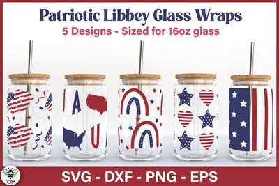 4th of July Libbey Glass Wraps | Patriotic Can Glass SVG Bundle SVG B Renee Design 