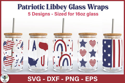 4th of July Libbey Glass Wraps | Patriotic Can Glass SVG Bundle SVG B Renee Design 