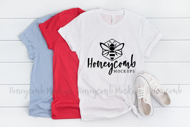 4th of July Mockup, Bella Canvas 3001 Color Showcase, Multiple Shirts Mockup, Patriotic Mockup Mock Up Photo Honeycomb Mockups 