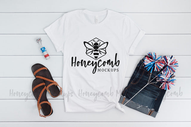 4th of July Mockup, Bella Canvas 3001 White Mockup, Women's Mockup Mock Up Photo Honeycomb Mockups 