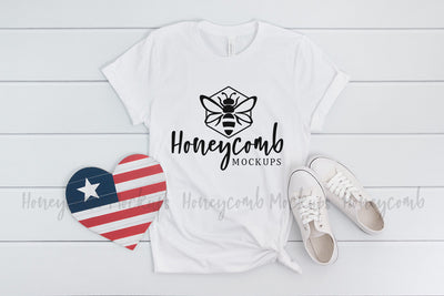 4th of July Mockup, Bella Canvas 3001 White, Patriotic Mockup Mock Up Photo Honeycomb Mockups 
