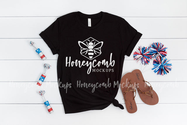 4th of July Mockup, Bella Canvas Black 3001 Mockup, Women's Shirt Mockup, Patriotic Mockup Mock Up Photo Honeycomb Mockups 