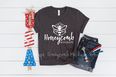 4th of July Mockup, Dark Grey Heather 3001 Mockup, Bella Canvas Mockup, Patriotic Mockup Mock Up Photo Honeycomb Mockups 