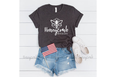 4th of July Mockup, Dark Grey Heather 3001, Patriotic Mockup Mock Up Photo Honeycomb Mockups 