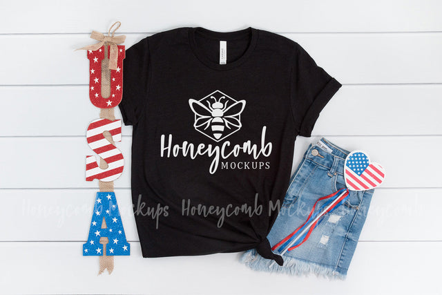 4th of July Mockup, Heather Black 3001 Mockup, Bella Canvas Mockup, Women's T-Shirt Mockup Mock Up Photo Honeycomb Mockups 
