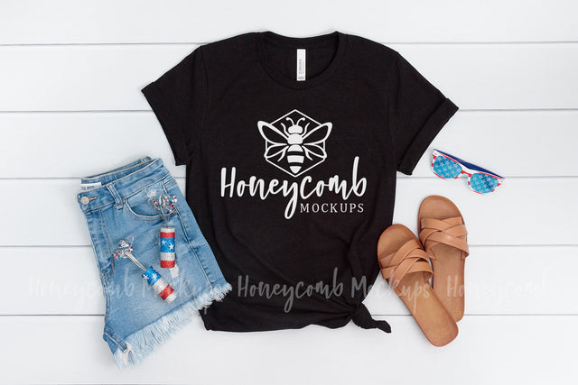 4th of July Mockup, Heather Black Bella Canvas 3001 Mockup Patriotic Mockup Mock Up Photo Honeycomb Mockups 